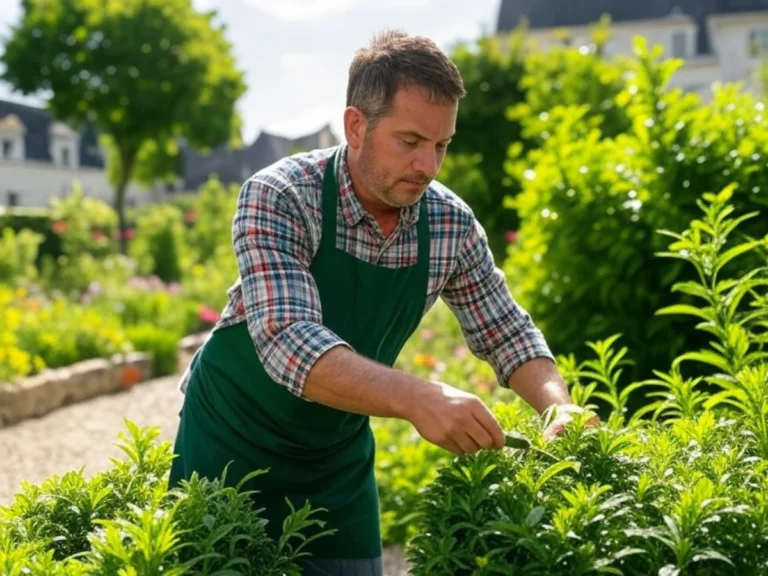Jardinier travaillant à Tours, crédit d'impôt en arrière-plan - Paysagiste Tours (37)